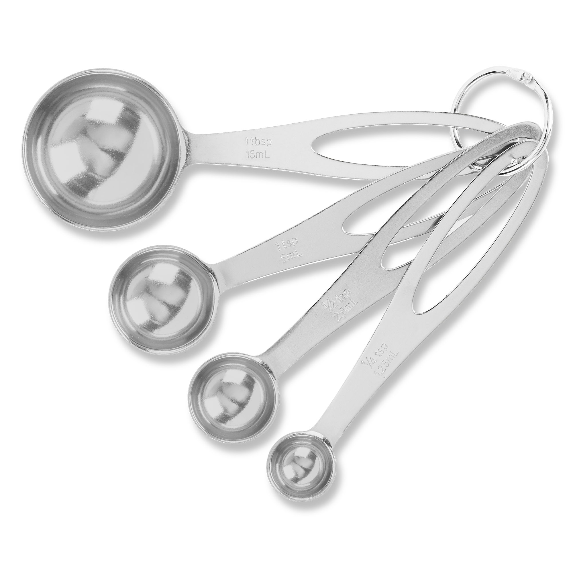 Top view, showing hemispherical spoon shapes of the brandless measuring spoon set.