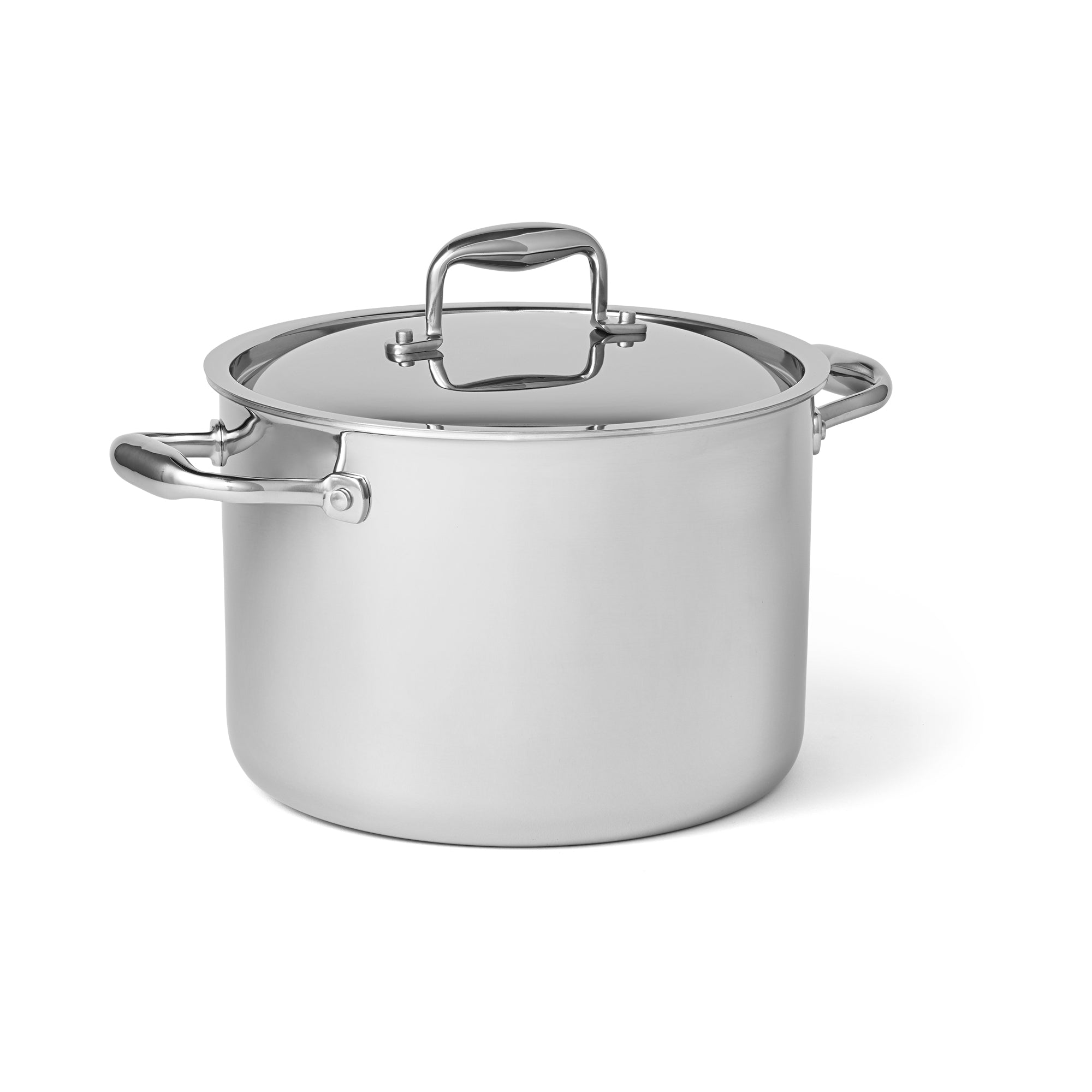 Product photo, 8 quart stock pot with lid, 3/4 view.